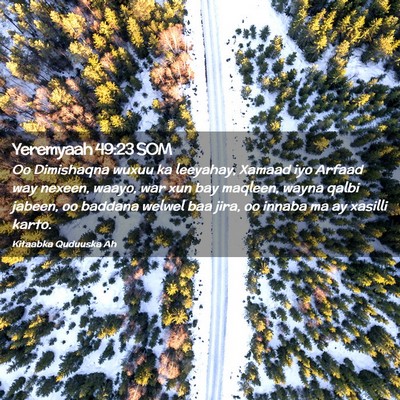 Picture 02 - Yeremyaah 49:23 SOM - Oo Dimishaqna wuxuu ka leeyahay, Xamaad iyo - Bible Verse Picture