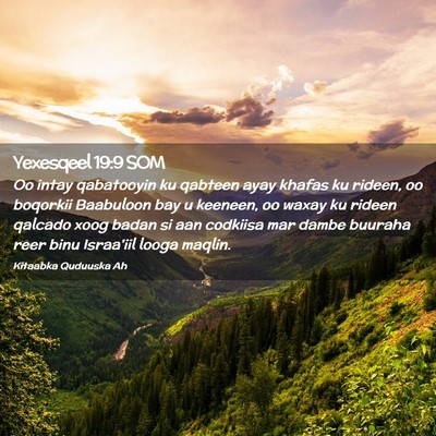 Picture 02 - Yexesqeel 19:9 SOM - Oo intay qabatooyin ku qabteen ayay khafas ku - Bible Verse Picture