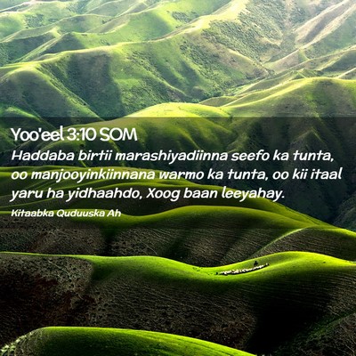 Picture 02 - Yoo'eel 3:10 SOM - Haddaba birtii marashiyadiinna seefo ka tunta, oo - Bible Verse Picture
