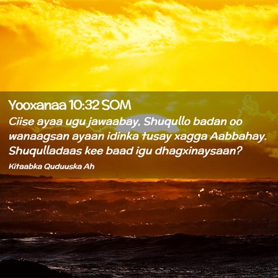 Picture 02 - Yooxanaa 10:32 SOM - Ciise ayaa ugu jawaabay, Shuqullo badan oo - Bible Verse Picture
