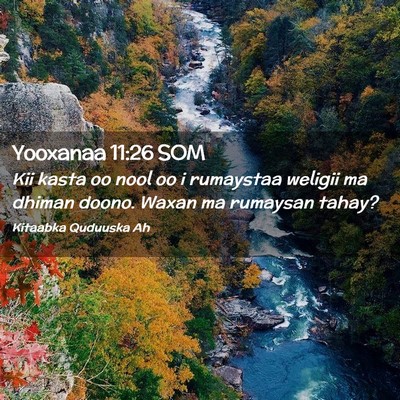 Picture 02 - Yooxanaa 11:26 SOM - Kii kasta oo nool oo i rumaystaa weligii ma - Bible Verse Picture