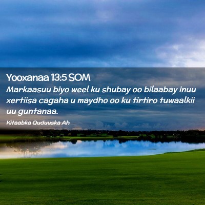 Picture 02 - Yooxanaa 13:5 SOM - Markaasuu biyo weel ku shubay oo bilaabay inuu - Bible Verse Picture