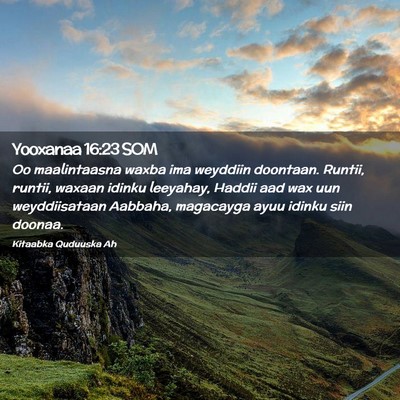Picture 02 - Yooxanaa 16:23 SOM - Oo maalintaasna waxba ima weyddiin doontaan. - Bible Verse Picture