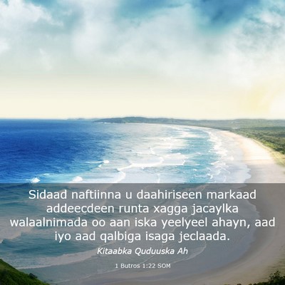 Picture 03 - 1 Butros 1:22 SOM - Sidaad naftiinna u daahiriseen markaad addeecdeen - Bible Verse Picture