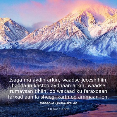 Picture 03 - 1 Butros 1:8 SOM - Isaga ma aydin arkin, waadse jeceshihiin, hadda - Bible Verse Picture
