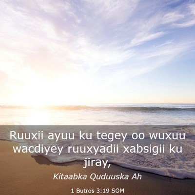 Picture 03 - 1 Butros 3:19 SOM - Ruuxii ayuu ku tegey oo wuxuu wacdiyey ruuxyadii - Bible Verse Picture