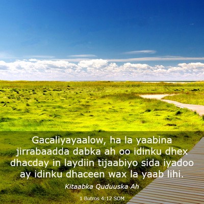 Picture 03 - 1 Butros 4:12 SOM - Gacaliyayaalow, ha la yaabina jirrabaadda dabka - Bible Verse Picture