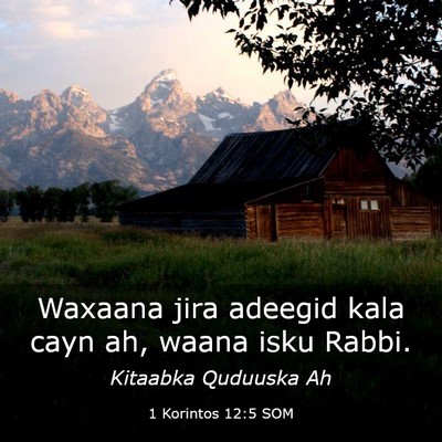 Picture 03 - 1 Korintos 12:5 SOM - Waxaana jira adeegid kala cayn ah, waana isku - Bible Verse Picture