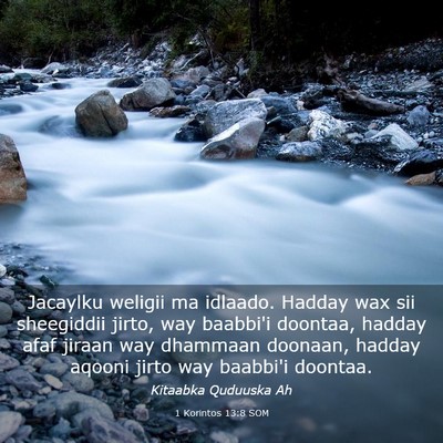 Picture 03 - 1 Korintos 13:8 SOM - Jacaylku weligii ma idlaado. Hadday wax sii - Bible Verse Picture