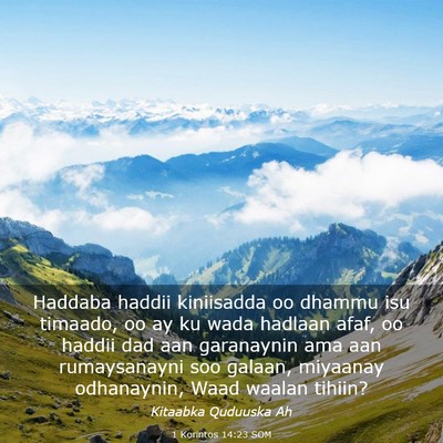 Picture 03 - 1 Korintos 14:23 SOM - Haddaba haddii kiniisadda oo dhammu isu timaado, - Bible Verse Picture