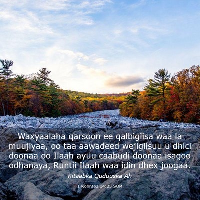 Picture 03 - 1 Korintos 14:25 SOM - Waxyaalaha qarsoon ee qalbigiisa waa la muujiyaa, - Bible Verse Picture