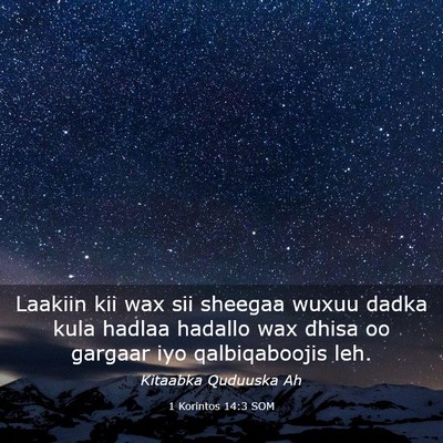 Picture 03 - 1 Korintos 14:3 SOM - Laakiin kii wax sii sheegaa wuxuu dadka kula - Bible Verse Picture