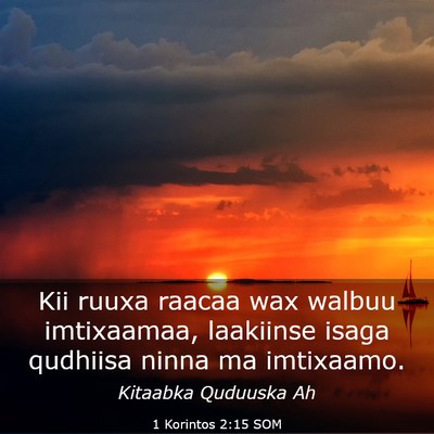 Picture 03 - 1 Korintos 2:15 SOM - Kii ruuxa raacaa wax walbuu imtixaamaa, laakiinse - Bible Verse Picture