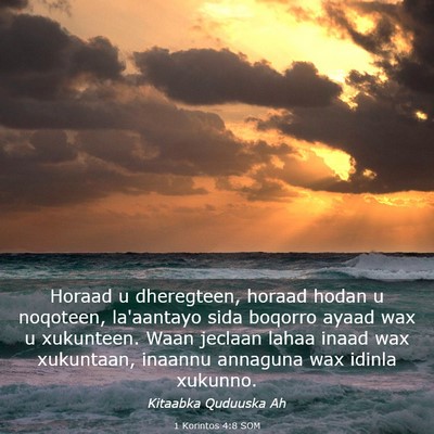 Picture 03 - 1 Korintos 4:8 SOM - Horaad u dheregteen, horaad hodan u noqoteen, - Bible Verse Picture