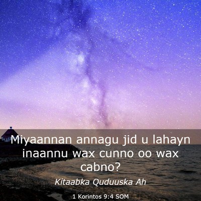 Picture 03 - 1 Korintos 9:4 SOM - Miyaannan annagu jid u lahayn inaannu wax cunno - Bible Verse Picture