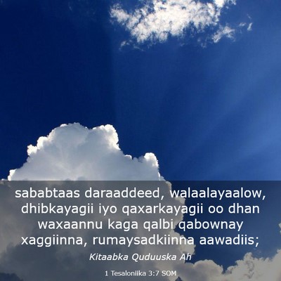 Picture 03 - 1 Tesaloniika 3:7 SOM - sababtaas daraaddeed, walaalayaalow, dhibkayagii - Bible Verse Picture