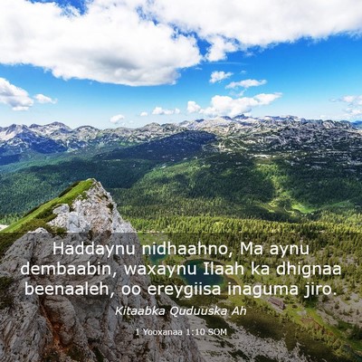 Picture 03 - 1 Yooxanaa 1:10 SOM - Haddaynu nidhaahno, Ma aynu dembaabin, waxaynu - Bible Verse Picture