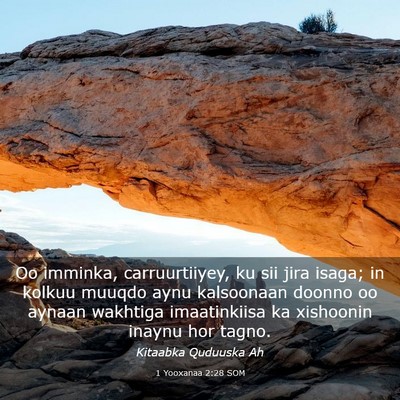 Picture 03 - 1 Yooxanaa 2:28 SOM - Oo imminka, carruurtiiyey, ku sii jira isaga; in - Bible Verse Picture