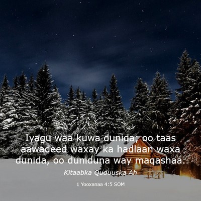 Picture 03 - 1 Yooxanaa 4:5 SOM - Iyagu waa kuwa dunida; oo taas aawadeed waxay ka - Bible Verse Picture