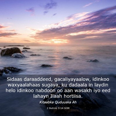 Picture 03 - 2 Butros 3:14 SOM - Sidaas daraaddeed, gacaliyayaalow, idinkoo - Bible Verse Picture