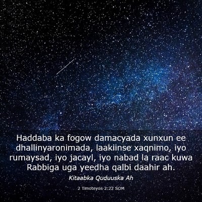 Picture 03 - 2 Timoteyos 2:22 SOM - Haddaba ka fogow damacyada xunxun ee - Bible Verse Picture