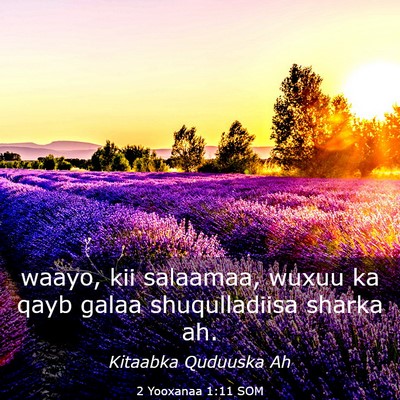 Picture 03 - 2 Yooxanaa 1:11 SOM - waayo, kii salaamaa, wuxuu ka qayb galaa - Bible Verse Picture