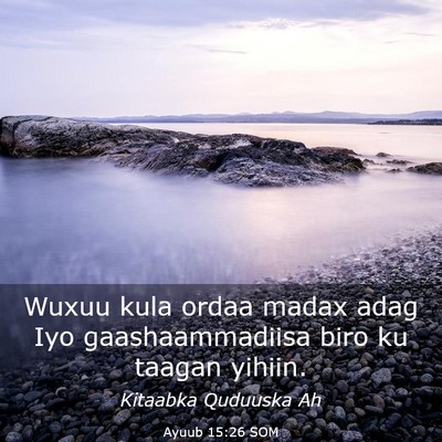 Picture 03 - Ayuub 15:26 SOM - Wuxuu kula ordaa madax adag Iyo gaashaammadiisa - Bible Verse Picture