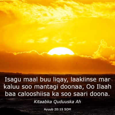 Picture 03 - Ayuub 20:15 SOM - Isagu maal buu liqay, laakiinse mar kaluu soo - Bible Verse Picture
