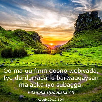 Picture 03 - Ayuub 20:17 SOM - Oo ma uu fiirin doono webiyada, Iyo durdurrada la - Bible Verse Picture