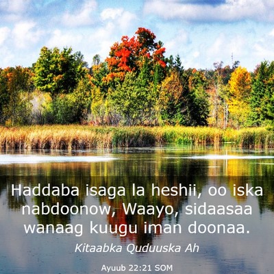 Picture 03 - Ayuub 22:21 SOM - Haddaba isaga la heshii, oo iska nabdoonow, - Bible Verse Picture