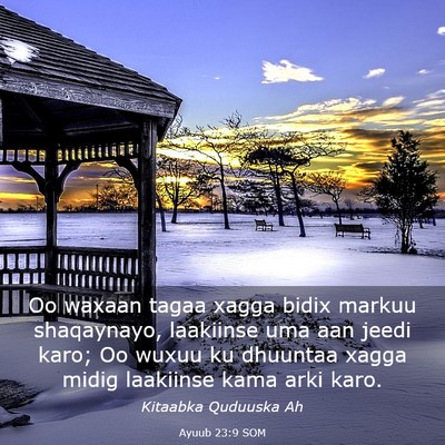 Picture 03 - Ayuub 23:9 SOM - Oo waxaan tagaa xagga bidix markuu shaqaynayo, - Bible Verse Picture
