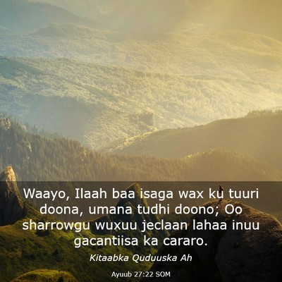 Picture 03 - Ayuub 27:22 SOM - Waayo, Ilaah baa isaga wax ku tuuri doona, umana - Bible Verse Picture