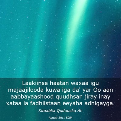 Picture 03 - Ayuub 30:1 SOM - Laakiinse haatan waxaa igu majaajilooda kuwa iga - Bible Verse Picture