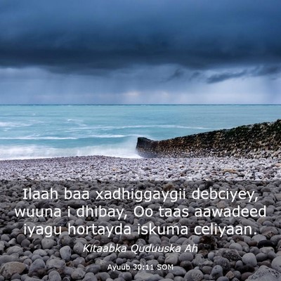 Picture 03 - Ayuub 30:11 SOM - Ilaah baa xadhiggaygii debciyey, wuuna i dhibay, - Bible Verse Picture