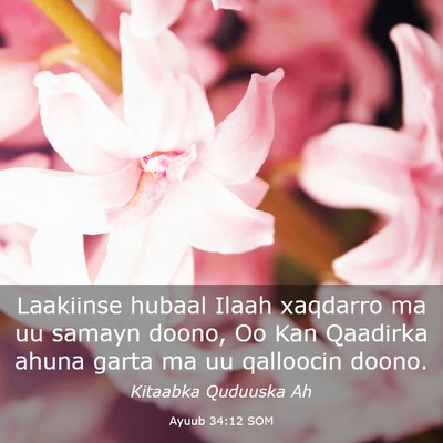 Picture 03 - Ayuub 34:12 SOM - Laakiinse hubaal Ilaah xaqdarro ma uu samayn - Bible Verse Picture