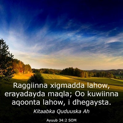 Picture 03 - Ayuub 34:2 SOM - Raggiinna xigmadda lahow, erayadayda maqla; Oo - Bible Verse Picture