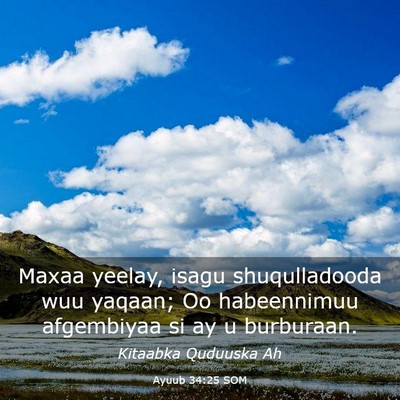 Picture 03 - Ayuub 34:25 SOM - Maxaa yeelay, isagu shuqulladooda wuu yaqaan; Oo - Bible Verse Picture