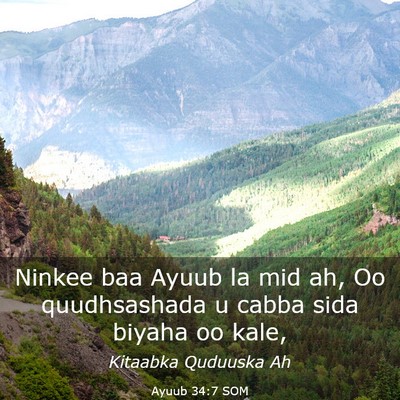 Picture 03 - Ayuub 34:7 SOM - Ninkee baa Ayuub la mid ah, Oo quudhsashada u - Bible Verse Picture