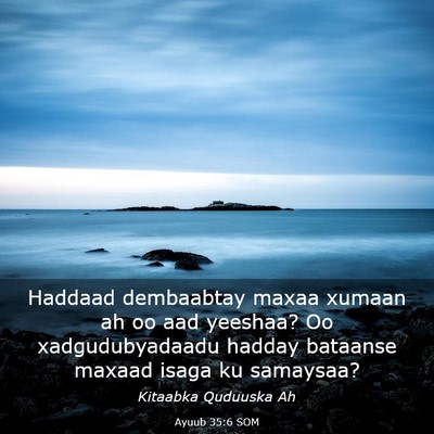 Picture 03 - Ayuub 35:6 SOM - Haddaad dembaabtay maxaa xumaan ah oo aad - Bible Verse Picture