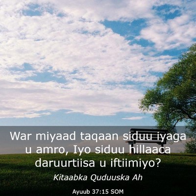 Picture 03 - Ayuub 37:15 SOM - War miyaad taqaan siduu iyaga u amro, Iyo siduu - Bible Verse Picture