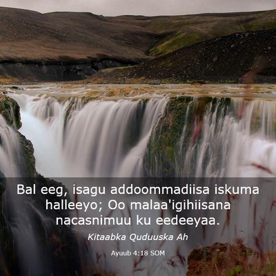 Picture 03 - Ayuub 4:18 SOM - Bal eeg, isagu addoommadiisa iskuma halleeyo; Oo - Bible Verse Picture