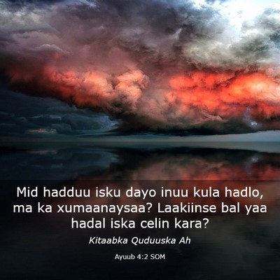 Picture 03 - Ayuub 4:2 SOM - Mid hadduu isku dayo inuu kula hadlo, ma ka - Bible Verse Picture