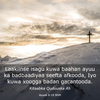 Picture 03 - Ayuub 5:15 SOM - Laakiinse isagu kuwa baahan ayuu ka badbaadiyaa - Bible Verse Picture