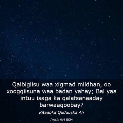 Picture 03 - Ayuub 9:4 SOM - Qalbigiisu waa xigmad miidhan, oo xooggiisuna waa - Bible Verse Picture