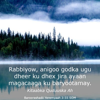 Picture 03 - Baroorashadii Yeremyaah 3:55 SOM - Rabbiyow, anigoo godka ugu dheer ku dhex jira - Bible Verse Picture