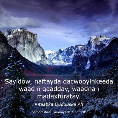 Picture 03 - Baroorashadii Yeremyaah 3:58 SOM - Sayidow, naftayda dacwooyinkeeda waad ii qaadday, - Bible Verse Picture