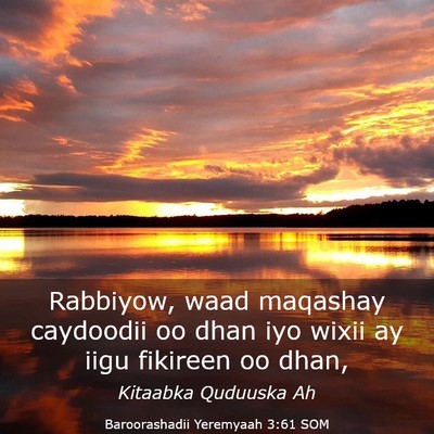 Picture 03 - Baroorashadii Yeremyaah 3:61 SOM - Rabbiyow, waad maqashay caydoodii oo dhan iyo - Bible Verse Picture