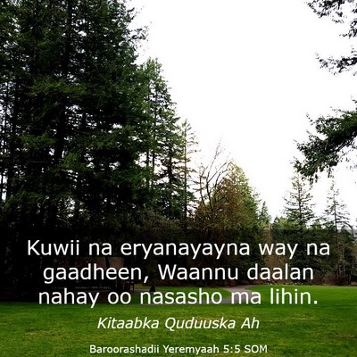Picture 03 - Baroorashadii Yeremyaah 5:5 SOM - Kuwii na eryanayayna way na gaadheen, Waannu - Bible Verse Picture