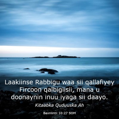 Picture 03 - Baxniintii 10:27 SOM - Laakiinse Rabbigu waa sii qallafiyey Fircoon - Bible Verse Picture
