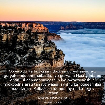 Picture 03 - Baxniintii 10:6 SOM - Oo wuxuu ka buuxsami doonaa guryahaaga, iyo - Bible Verse Picture